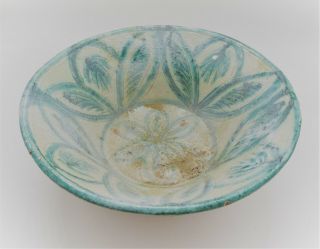 Ancient Islamic Seljuk Glazed Painted Bowl 14th - 16th Century Ad