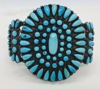 Antique Navajo Native American Sterling Silver Blue Turquoise Cluster Bracelet