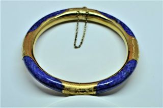 Vintage Lapis Lazuli 14k Bangle Bracelet,  Yellow Gold Hinged Bracelet.