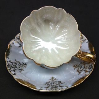 Vintage LM Royal Halsey Very Fine Footed Cup & Saucer Blueish Silver Gold LB - 3 2