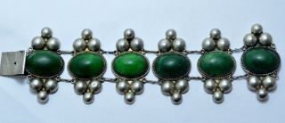 Antique Sterling Mexican Bracelet Green Jade Art Deco Vintage Taxco Silver Rare