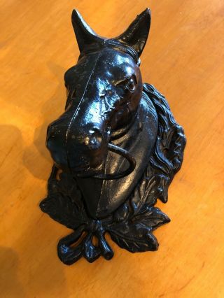 Vintage Heavy Cast Iron Horse Head With Ring Wall Decor.