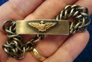 Wwii U.  S.  Navy V - 5 Aviator Wings Bracelet Engraved To Wm.  M.  Schultz Usnr V - 5