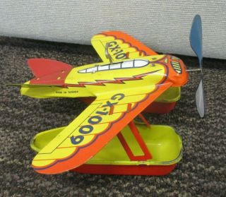 Rare Vintage General Metal Toys Tin Litho Wind - Up Sea Plane Toy Made Canada