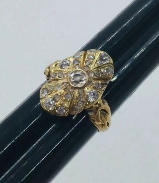 Antique Victorian 18k Yellow Gold Rose Cut Diamond Ring Size 3.  5