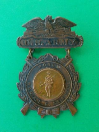Wwi Aef U S Army Service Medal Pin Badge Doughboy & Lord 