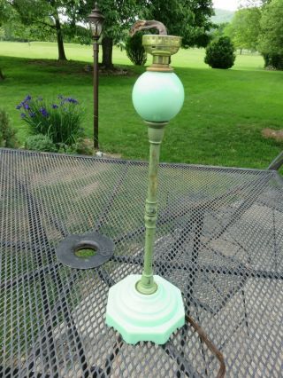 Vintage Jadite Green Milk Glass Desk Boudoir 13 " Lamp Deco Nouveau Restoration