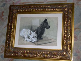 Large Antique Scottish & West Highland Terrier Dog Painting A.  E.  Kennedy 1930