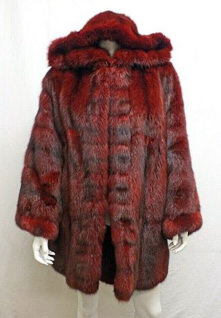 Vintage Red Sable Fox Fur Reversible Brocade Designer Fabulous Coat Size 14
