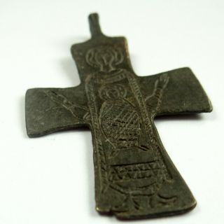 Ancient Artifact Byzantine Bronze Cross With Cross