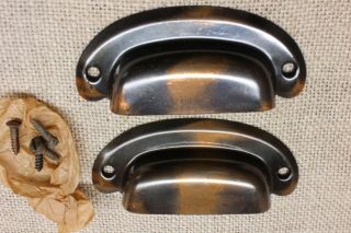 2 Bin Drawer Pulls Door Handles Vintage Copper Flash Tin 3 3/4” Old Stock