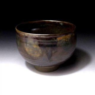 SO4: Vintage Japanese Pottery Tea Bowl,  Onta ware with Signed wooden box 4