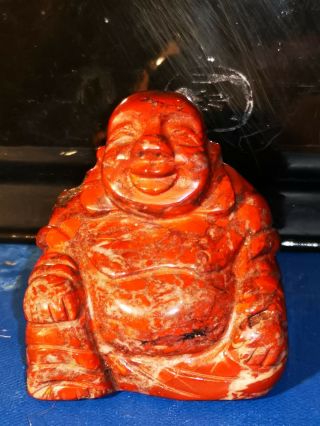 Chinese Rouge Marble Seated Smiling Buddha Hard Stone Figurine