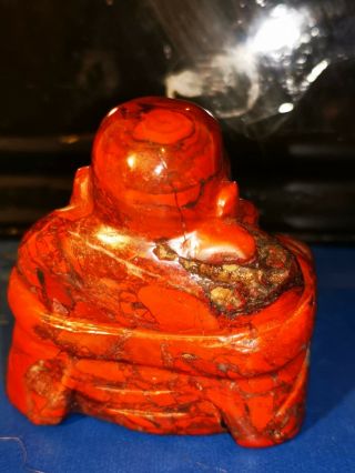 Chinese Rouge Marble Seated Smiling Buddha Hard Stone Figurine 3