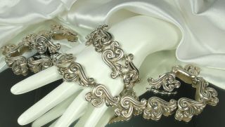 Taxco Antonio Reina Parure/set 1940s Sterling 95.  7g Necklace Bracelet Earrings
