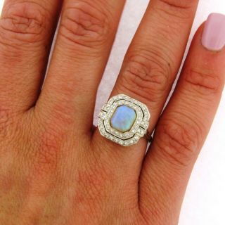 Art Deco Opal Diamonds 18k White Gold Ring