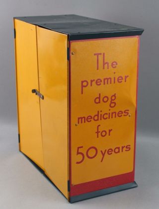 Antique Sergeants Dog Medicine Tin - Litho Display Case,  German Shepherd Puppies 8