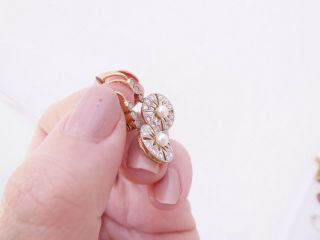 18ct gold rose cut diamond earrings,  natural pearl art deco period boxed 18k 750 3