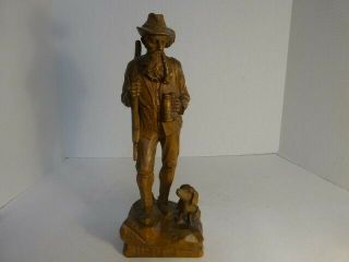 Black Forest Hunting Man With Gun And Dog Carving Light Wood 12 "