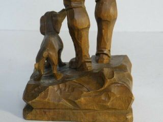 Black Forest Hunting Man with Gun and Dog Carving Light Wood 12 