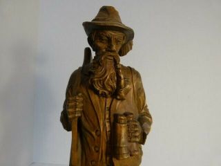 Black Forest Hunting Man with Gun and Dog Carving Light Wood 12 