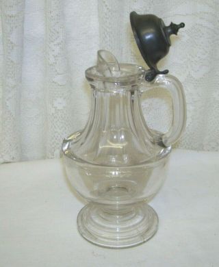 Antique Glass Pedestal Syrup Cruet With Pewter Lid
