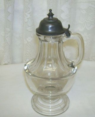 Antique Glass Pedestal Syrup Cruet with Pewter Lid 2