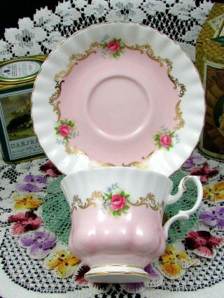 Royal Albert Invitation Series Pink Rose Fluted Tea Cup And Saucer
