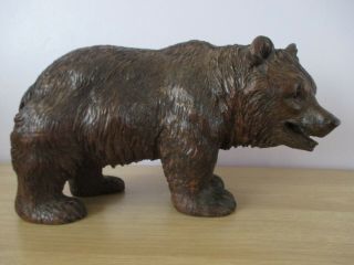 Large 14 " Chunky Antique Black Forest Strolling Bear Swiss Wood Carving