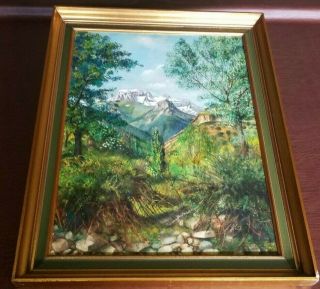 Vintage Mountain View Oil Painting Signed Frame