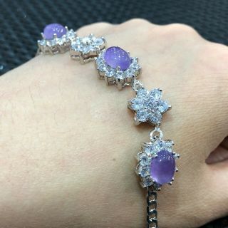Collectible Chinese S925 Silver & Purple Jadeite Jade Beads Handwork Bracelet