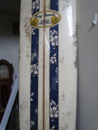 VINTAGE signed DONALD TAKAYAMA LONG BOARD SURFBOARD,  114 