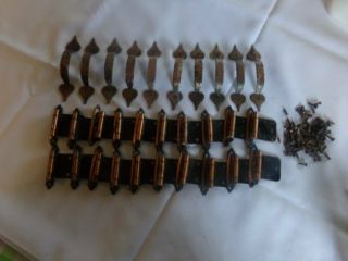 VTG Rustic Hammered Copper Cabinet Door Drawer Pulls Handles & Hinges,  screws 3