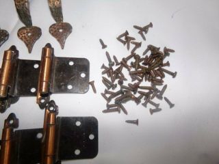 VTG Rustic Hammered Copper Cabinet Door Drawer Pulls Handles & Hinges,  screws 6