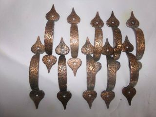 VTG Rustic Hammered Copper Cabinet Door Drawer Pulls Handles & Hinges,  screws 7