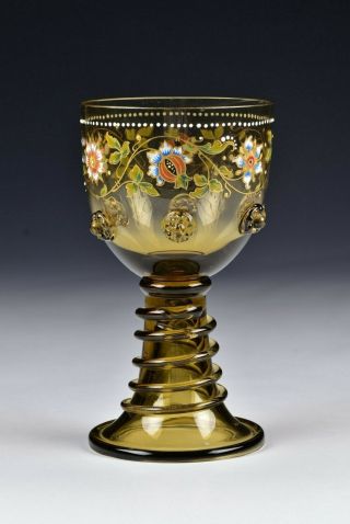 Theresienthal Bohemian Blown Art Glass Enamel Painted Goblet 1