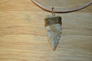 Ancient Artifact Arrowhead Pendant With Sinew Wrap On Leather Cord
