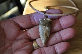 ancient artifact Arrowhead Pendant With Sinew Wrap on Leather Cord 2