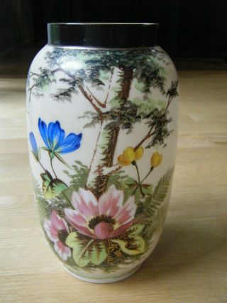 Antique Vtg Bristol Glass? Light Pink Vase Hand Painted Wild Flowers Tree Branch