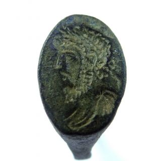 Roman Ancient Artifact Bronze Ring With Roman Emperor Marcus Aurelius
