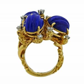 Estate Vintage 1970s Birks 18k Gold VS Diamond Carved Lapis Form Ring 3