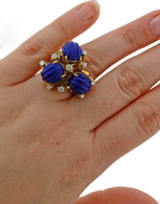 Estate Vintage 1970s Birks 18k Gold VS Diamond Carved Lapis Form Ring 4