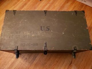 Nos Vintage 1942 Us Military Foot Locker Green Storage Trunk Chest Box