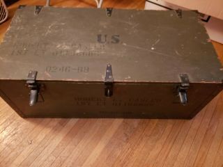 NOS Vintage 1942 US Military Foot Locker Green Storage Trunk Chest Box 2