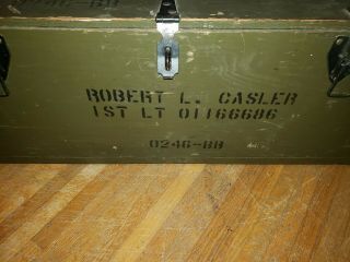 NOS Vintage 1942 US Military Foot Locker Green Storage Trunk Chest Box 7