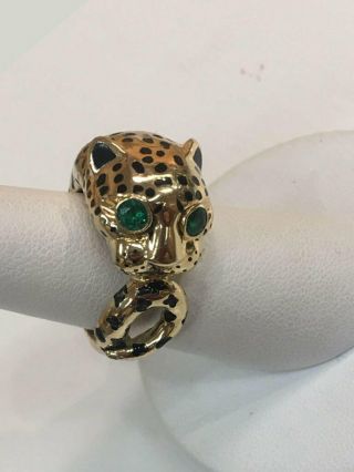Estate David Webb Enamel Emerald Gold Leopard Heirloom Ring Estate Fine Jewelry