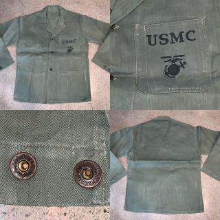 Vtg 40s 50s Usmc Hbt Green Metal Button Shirt Jacket 38 Medium Military Usa Wwii
