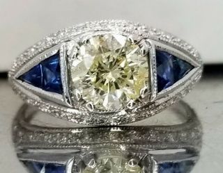 18k White Gold Vintage Ring Round Cut Yellow Diamond 1.  28ct Egl Cert