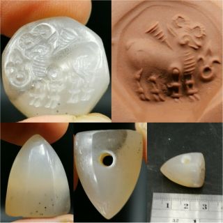 Ancient Crystal Rock Seal Intaglio Stone Bead 63