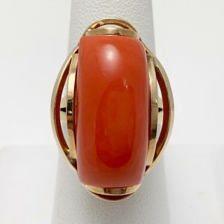 Gorgeous Vintage Red Coral 14k Gold Hand Made Ring (1862d)